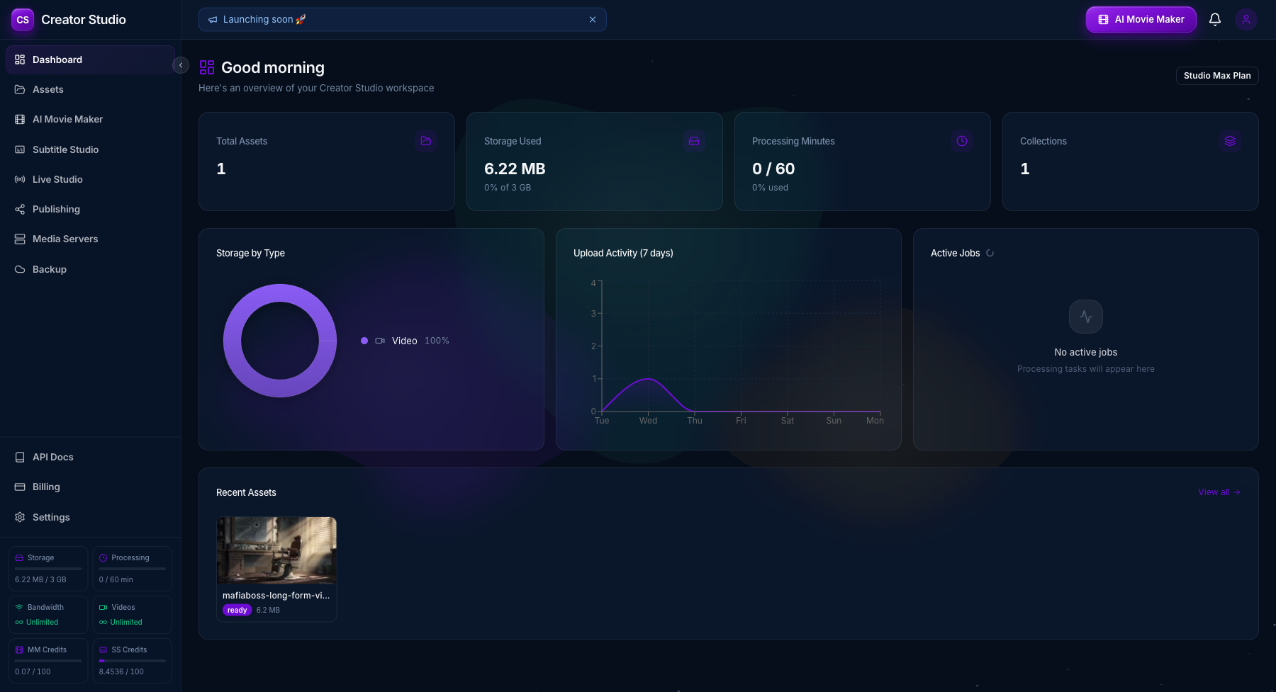 CreatorStudio dashboard screenshot
