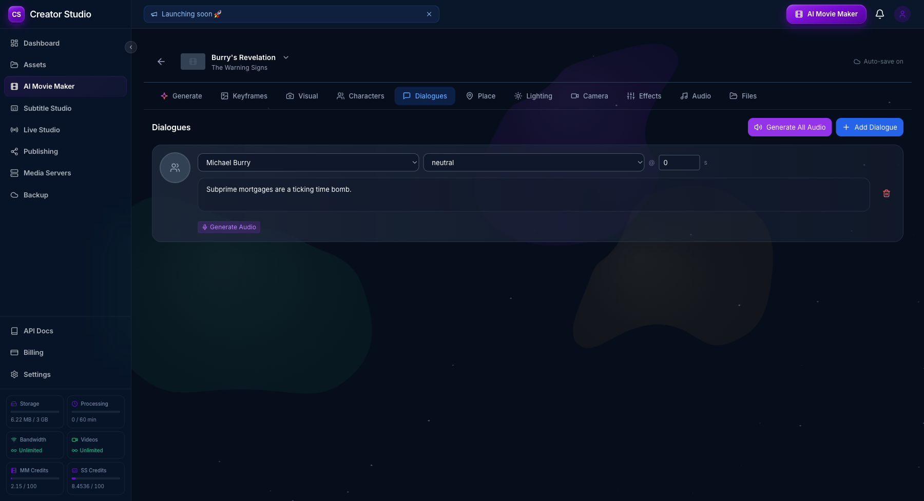 The Big Short dialogues editor screenshot